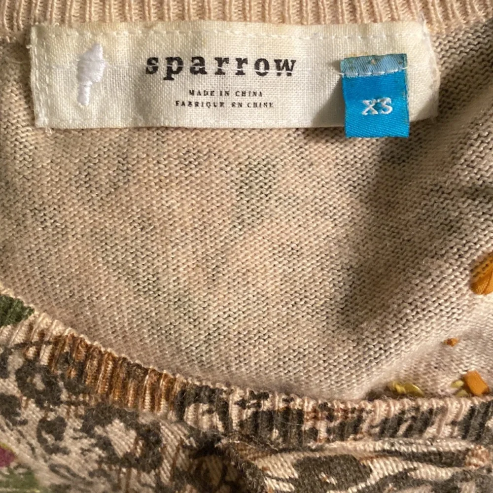 Sparrow Anthro Embellished Floral Leopard Ruffle Draped Cashmere Cardigan - XS - Picture 9 of 13